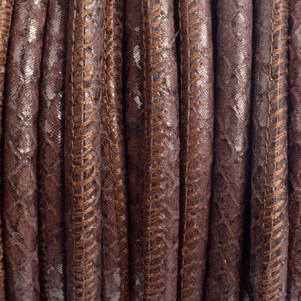 Stitched leer PQ bruin metallic snake 6mm - per cm-Kraaltjes van Renate