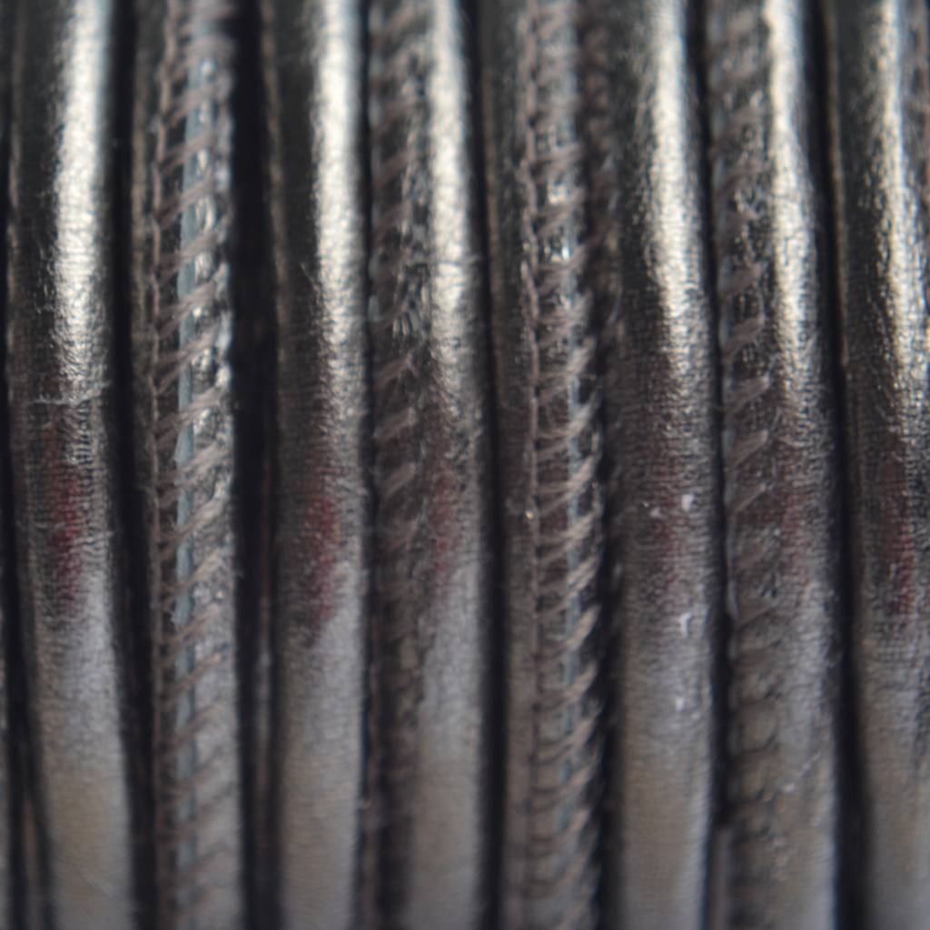 Stitched leer PQ grijs groen metallic 4mm - per cm-Kraaltjes van Renate