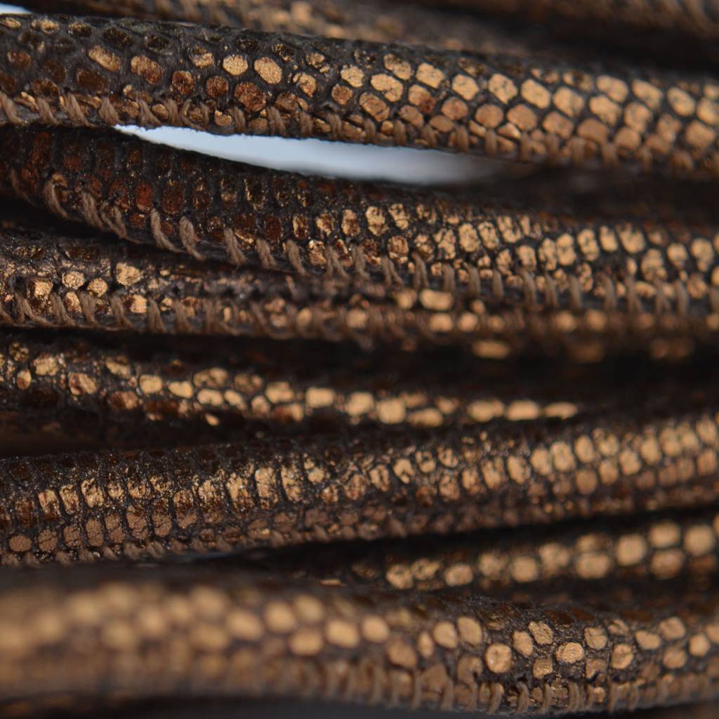 Stitched leer PQ koper snake 6mm - prijs per cm-Kraaltjes van Renate