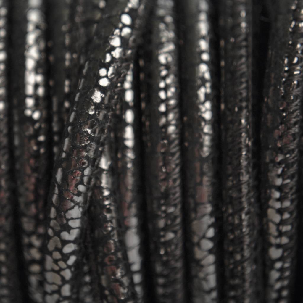 Stitched leer PQ snake antraciet metallic 4mm - per cm-Kraaltjes van Renate