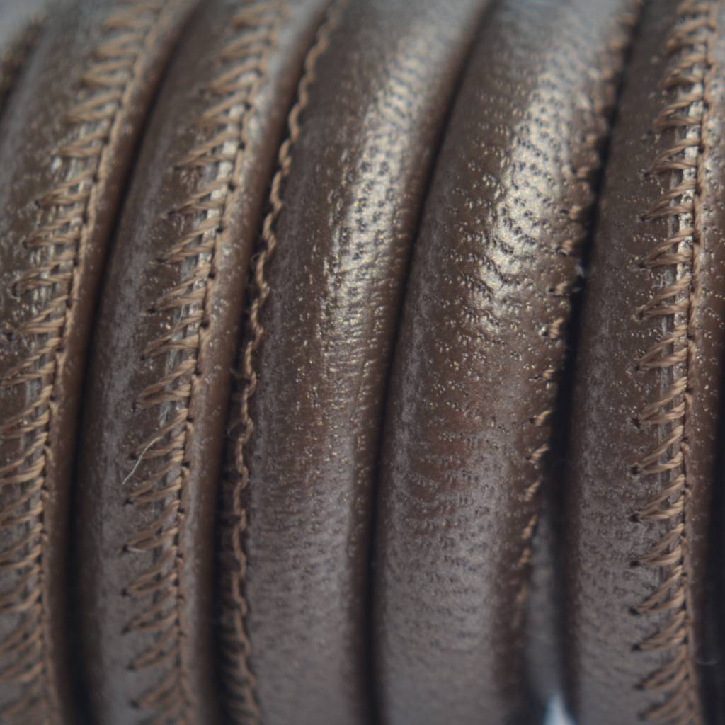 Stitched leer PQ taupe bruin metallic 6mm - per cm-Kraaltjes van Renate
