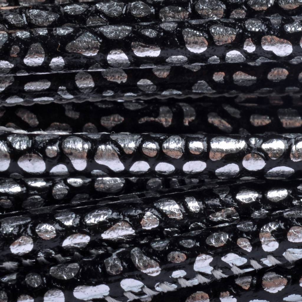 Stitched leer PQ zwart zilver spots 4mm - per cm-Kraaltjes van Renate