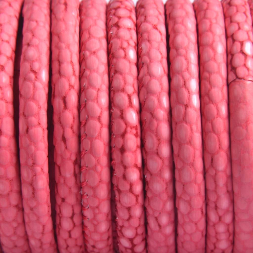 Stitched nappa PQ leer rond koraal rood 4mm - prijs per cm-Kraaltjes van Renate