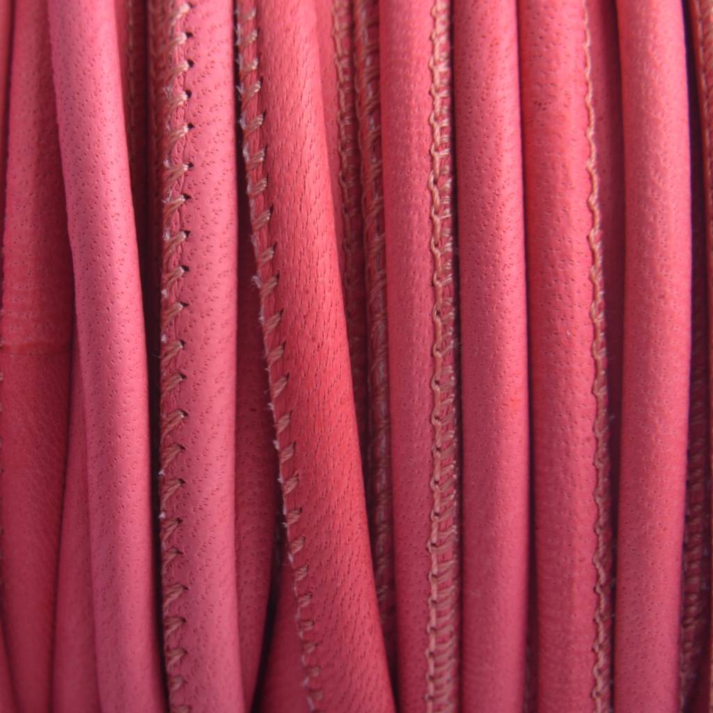 Stitched nappa PQ leer rond koraal roze 4mm - prijs per cm-Kraaltjes van Renate