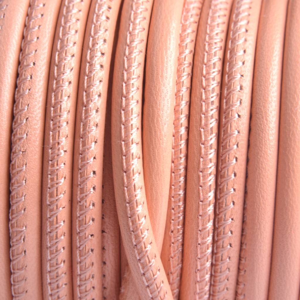 Stitched nappa PQ leer rond peach 4mm - prijs per cm-Kraaltjes van Renate