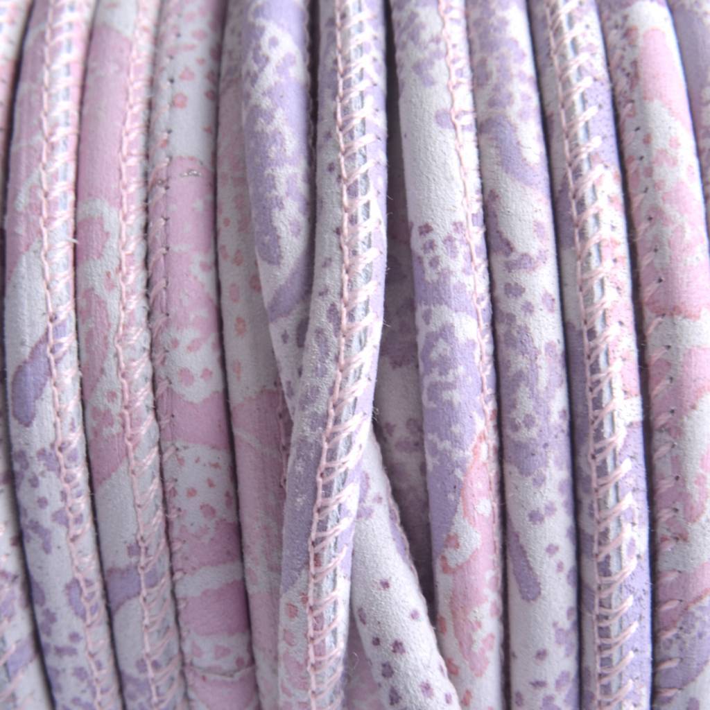 Stitched nappa PQ leer rond roze paars wit 4mm - prijs per cm-Kraaltjes van Renate