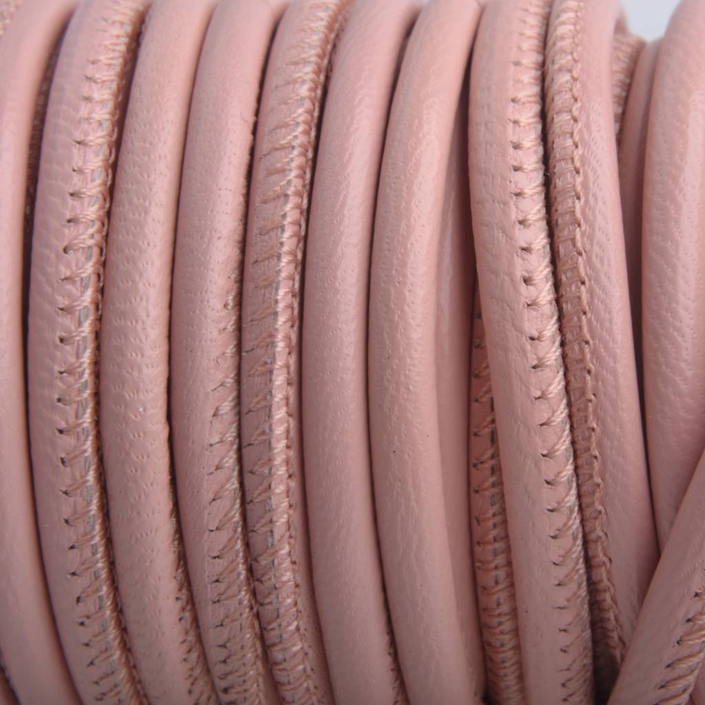 Stitched nappa leer PQ Vintage Roze 4mm - prijs per cm-Kraaltjes van Renate