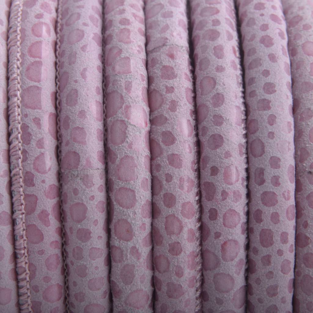 Stitched rond PQ leer Roze spots 6mm - prijs per cm-Kraaltjes van Renate
