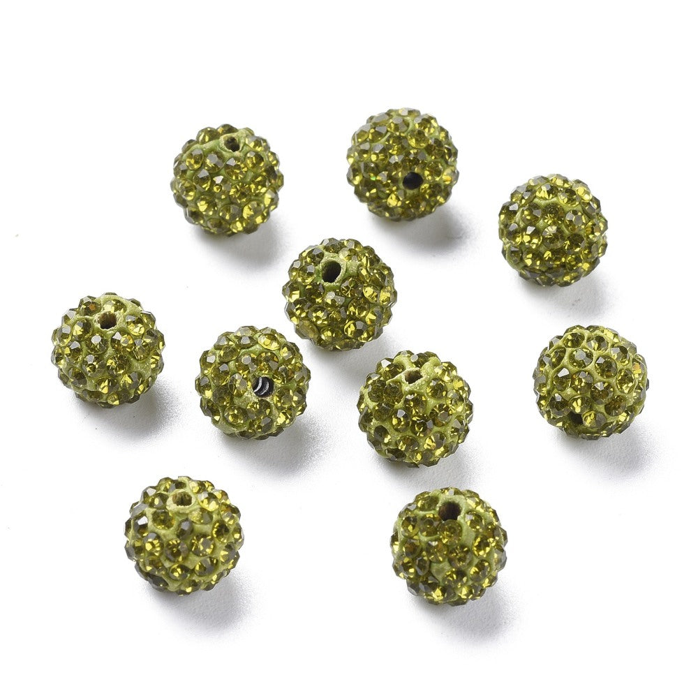 Strass Kraal Rond Olijfgroen 10mm - per stuk-Kralen-Kraaltjes van Renate
