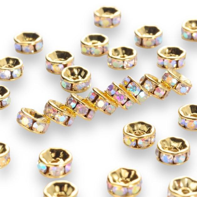 Strass rondel rhinestone AB gold plated 4x2mm - per 8 stuks-Kralen-Kraaltjes van Renate
