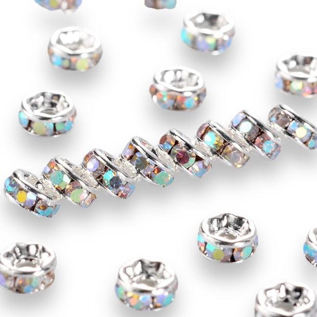 Strass rondel rhinestone AB licht zilver plated 4x2mm - per 8 stuks-Kralen-Kraaltjes van Renate