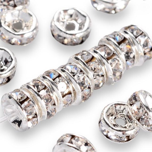 Strass rondel rhinestone licht zilver plated 4x2mm - per 8 stuks-Kralen-Kraaltjes van Renate