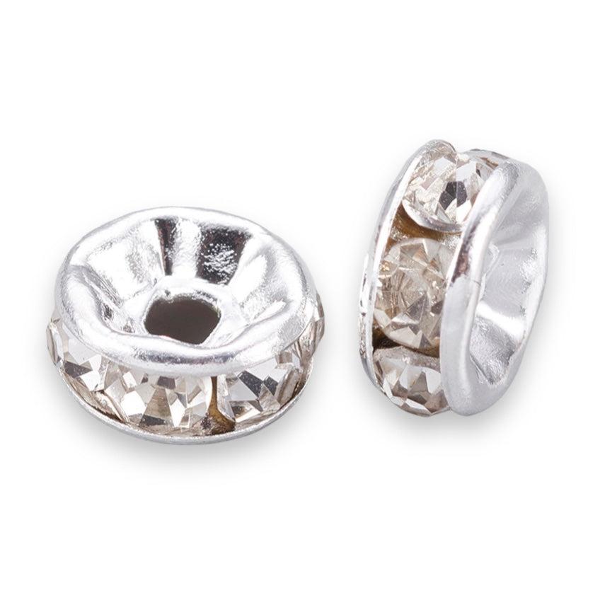 Strass rondel rhinestone licht zilver plated 4x2mm - per 8 stuks-Kralen-Kraaltjes van Renate