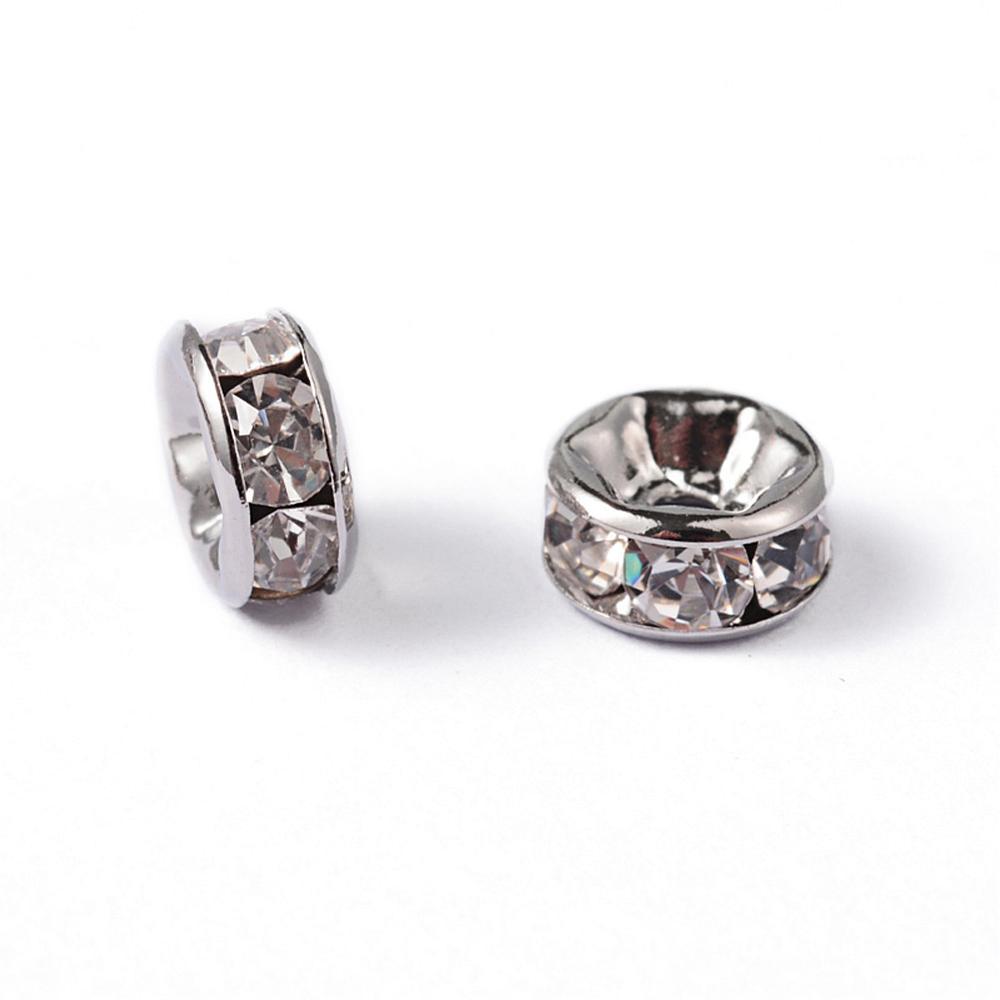 Strass rondel rhinestone platina plated 6x3mm - per 8 stuks-Kralen-Kraaltjes van Renate