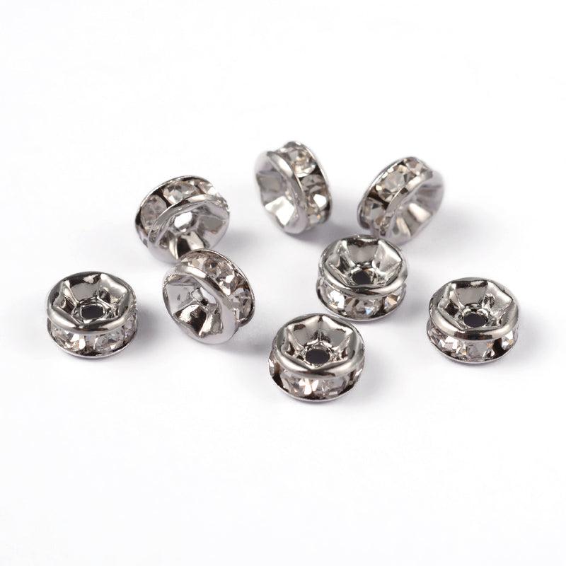 Strass rondel rhinestone platina plated 6x3mm - per 8 stuks-Kralen-Kraaltjes van Renate