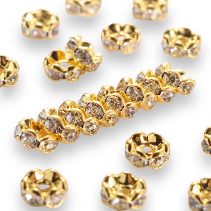 Strass rondel rhinestone wavy gold plated 6x3mm - per 8 stuks-Kralen-Kraaltjes van Renate