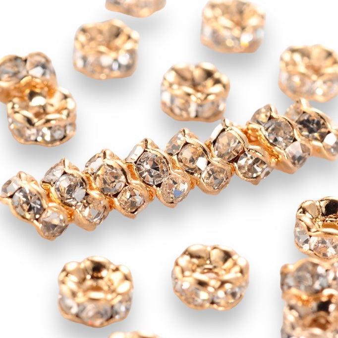 Strass rondel rhinestone wavy rosegoud 6x3mm - per 8 stuks-Kralen-Kraaltjes van Renate