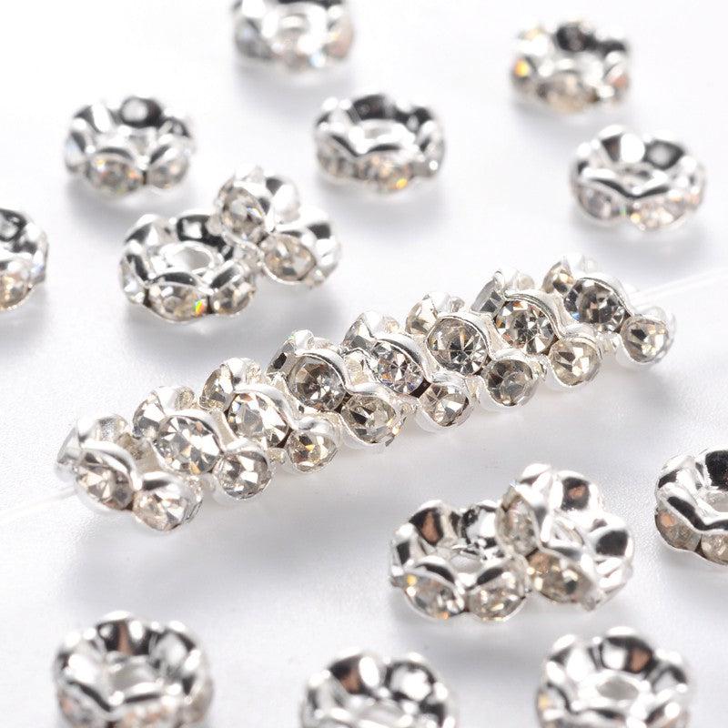 Strass rondel rhinestone wavy zilver plated 6x3mm - per 8 stuks-Kralen-Kraaltjes van Renate
