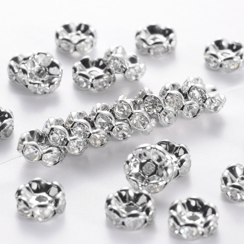 Strass rondel rhinestone wavy zilver plated 8x4mm - per 8 stuks-Kralen-Kraaltjes van Renate