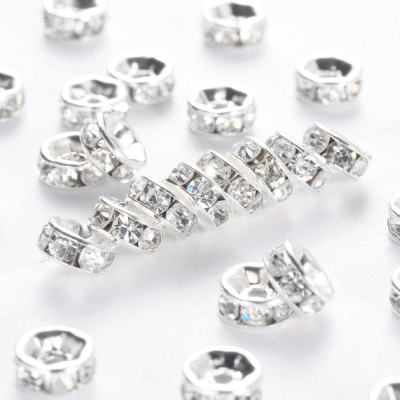 Strass rondel rhinestone zilver plated 4x2mm - per 8 stuks-Kralen-Kraaltjes van Renate