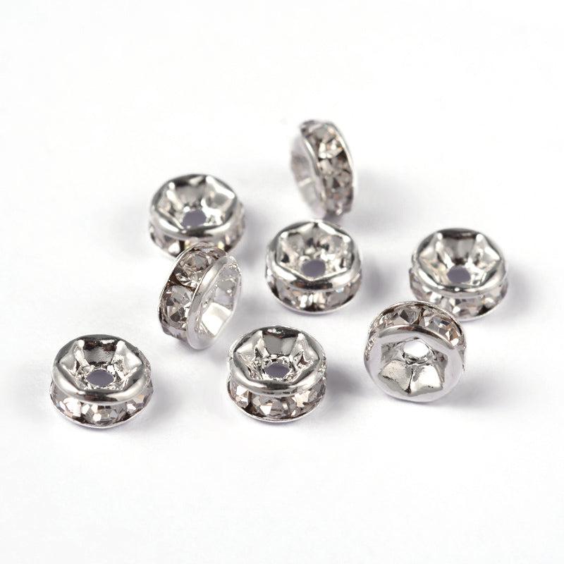 Strass rondel rhinestone zilver plated 6x3mm - per 8 stuks-Kralen-Kraaltjes van Renate