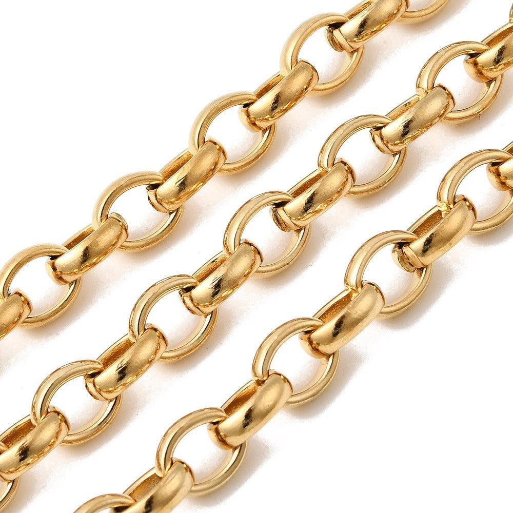 Jasseron Ketting Rolo Premium 20k Rvs Goud 7mm - per 10cm-ketting-Kraaltjes van Renate