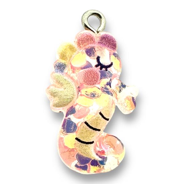 Transparant Resin hanger Glitter roze Sea Horse - 25x14mm-bedels-Kraaltjes van Renate