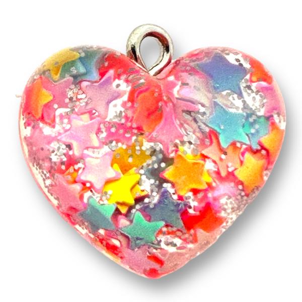 Transparant Resin hanger glitter hart met sterretjes - 18mm-bedels-Kraaltjes van Renate