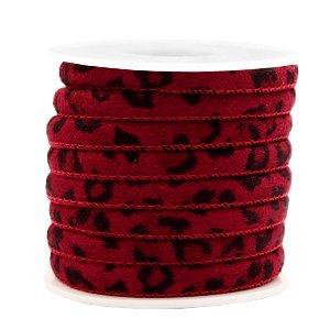 Trendy gestikt koord leopard print Port red 6x4mm - prijs per 20cm-Kraaltjes van Renate