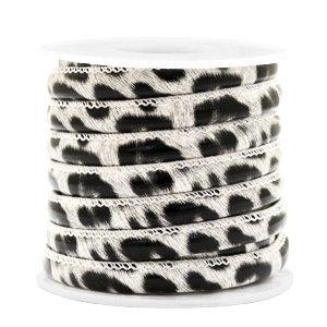 Trendy gestikt koord leopard print White 6x4mm - prijs per 20cm-Kraaltjes van Renate