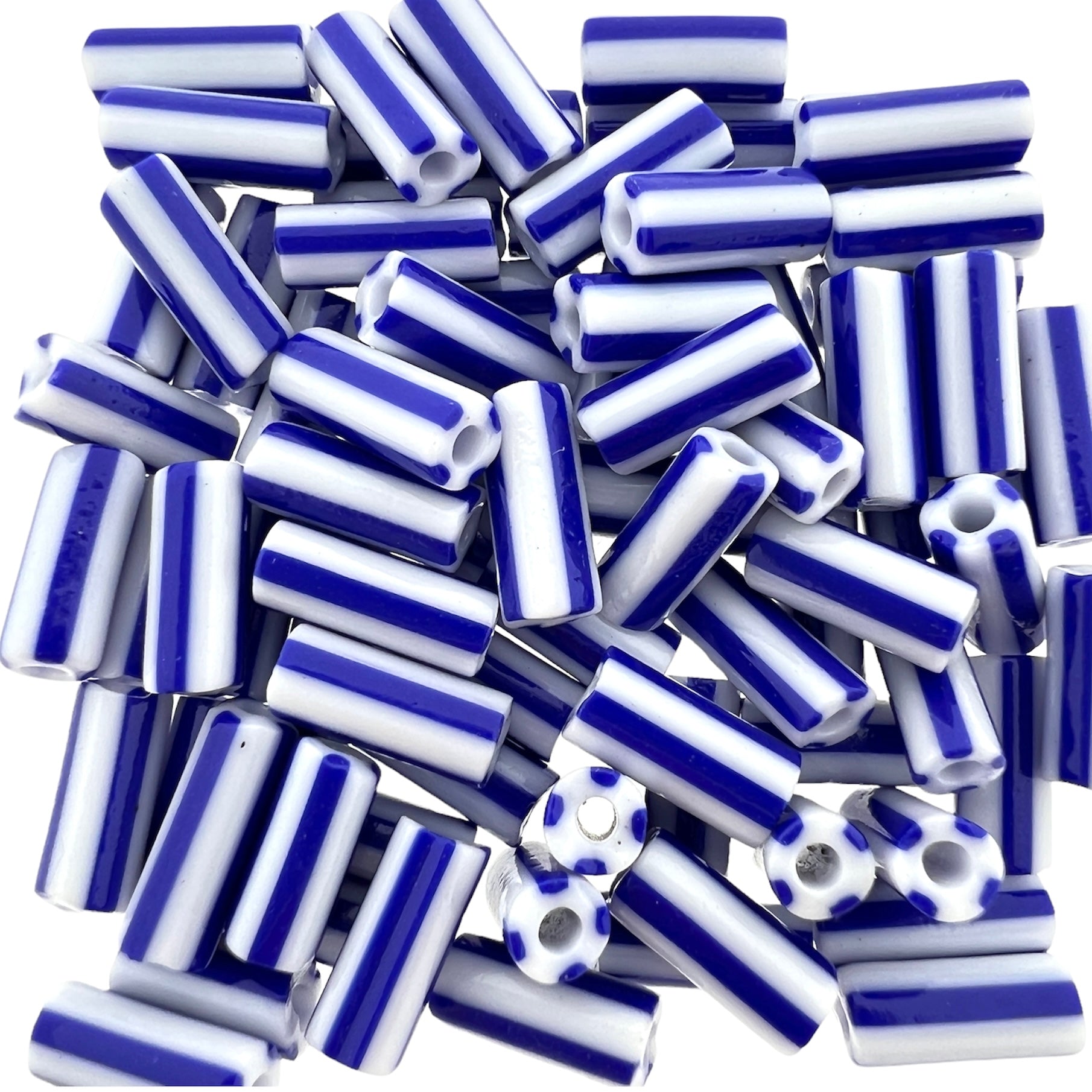 Tsjechisch glas Preciosa rocailles staafje blauw wit 10mm- 18 stuks-Kralen-Kraaltjes van Renate
