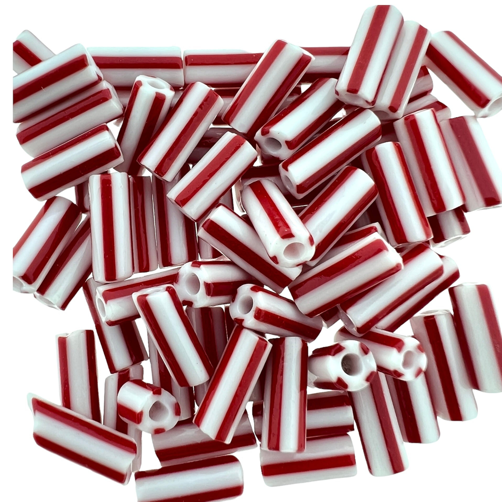 Tsjechisch glas Preciosa rocailles staafje rood wit 10mm- 18 stuks-Kralen-Kraaltjes van Renate