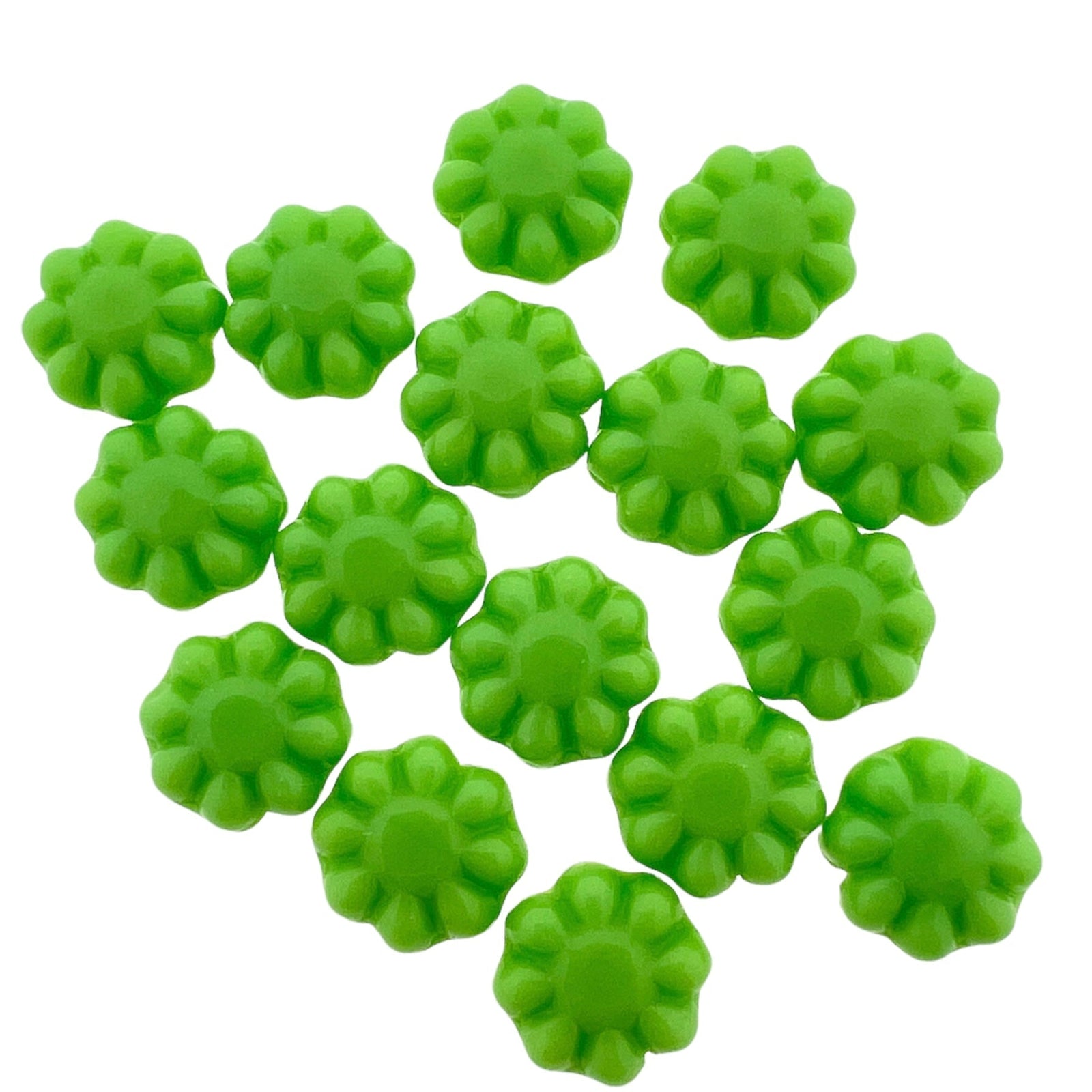 Acryl bloemetjes appel-groen 9mm - 5 stuks-Kralen-Kraaltjes van Renate