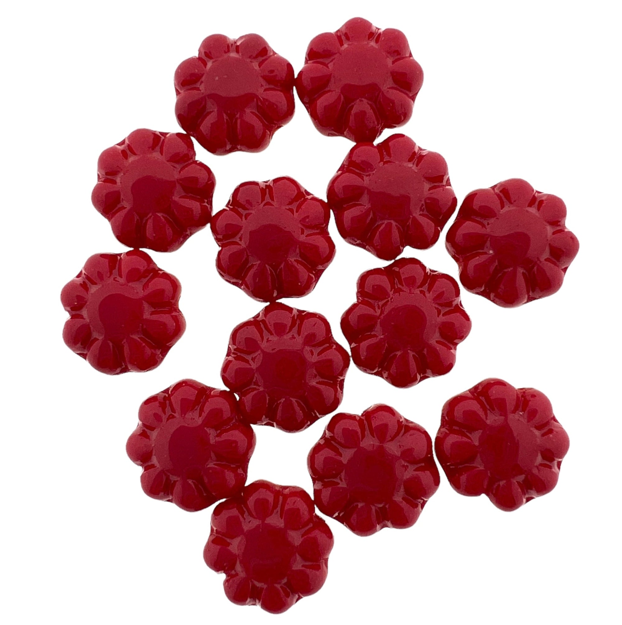 Tsjechisch glas bloemetjes donker rood 9mm - 5 stuks-Kralen-Kraaltjes van Renate