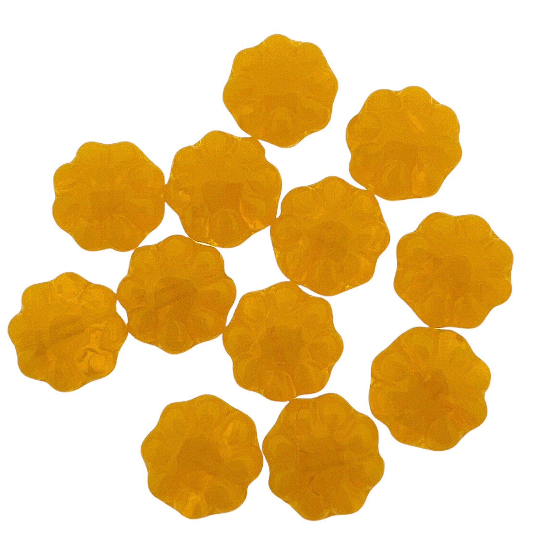 Tsjechisch glas bloemetjes oker geel 9mm - 5 stuks-Kralen-Kraaltjes van Renate