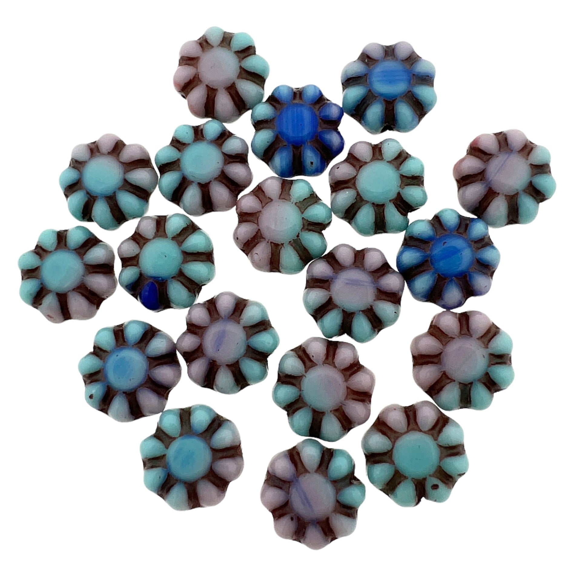 Tsjechisch glas bloemetjes pink-blue 9mm - 5 stuks-Kralen-Kraaltjes van Renate
