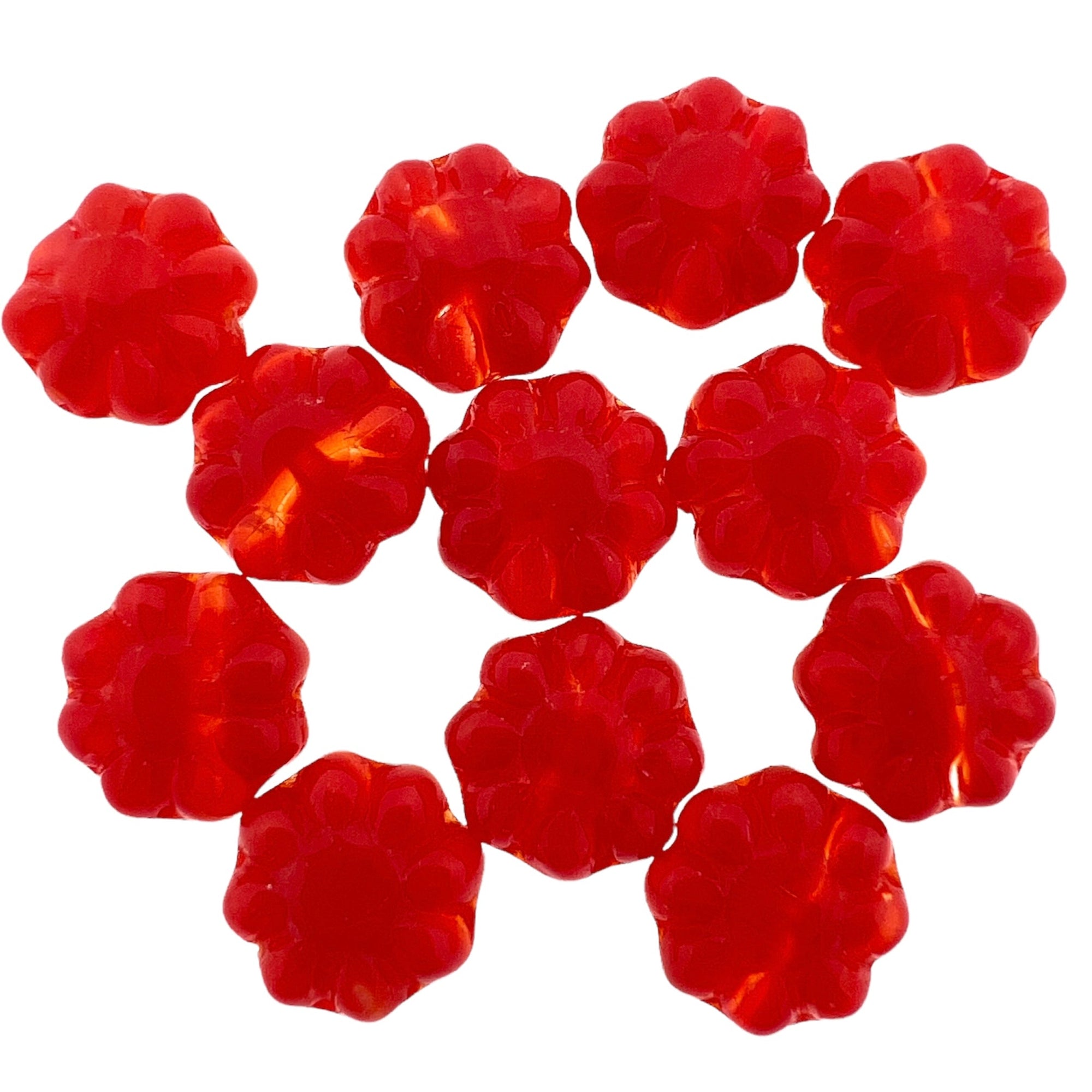 Tsjechisch glas bloemetjes rood 9mm - 5 stuks-Kralen-Kraaltjes van Renate