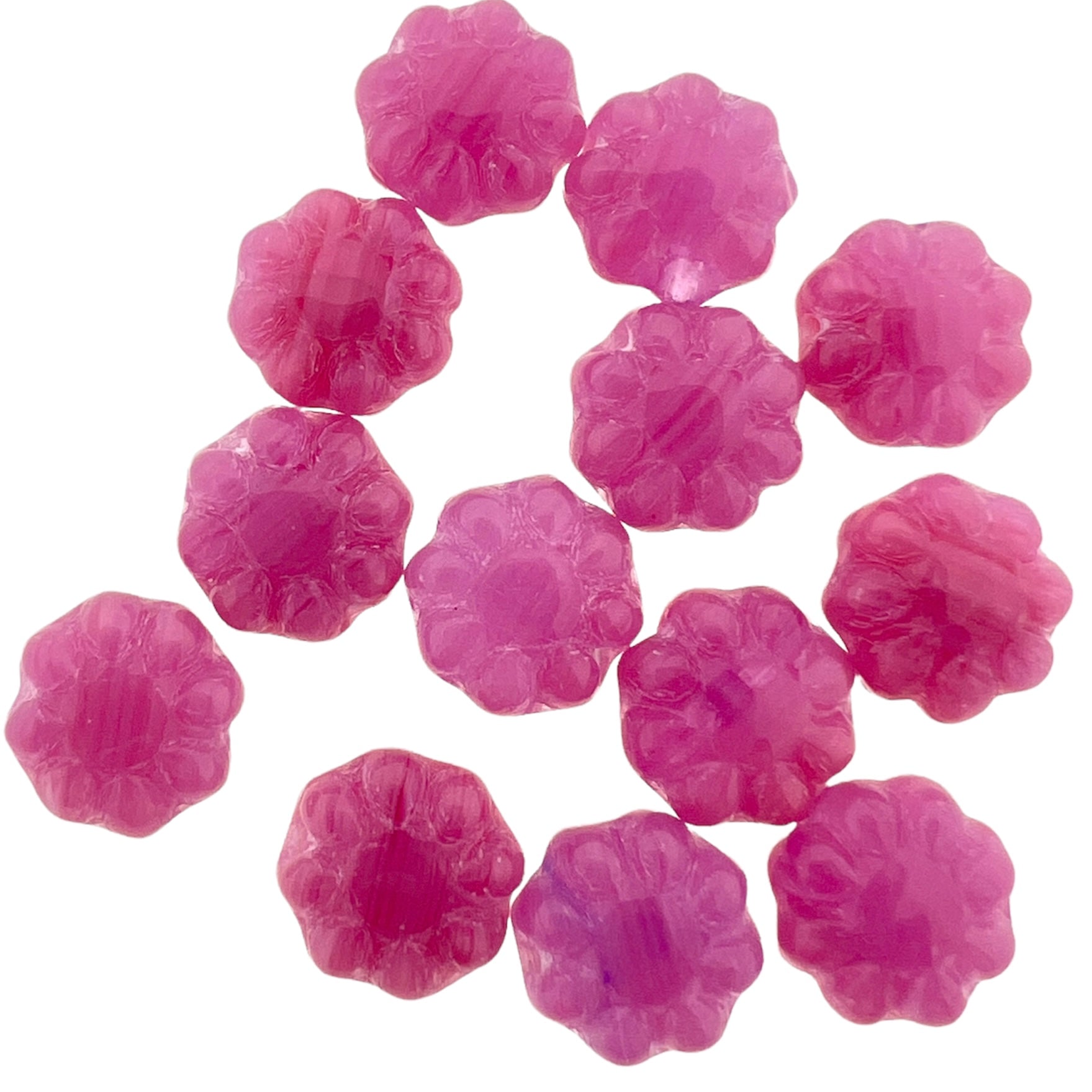 Tsjechisch glas bloemetjes roze paars 9mm - 5 stuks-Kralen-Kraaltjes van Renate