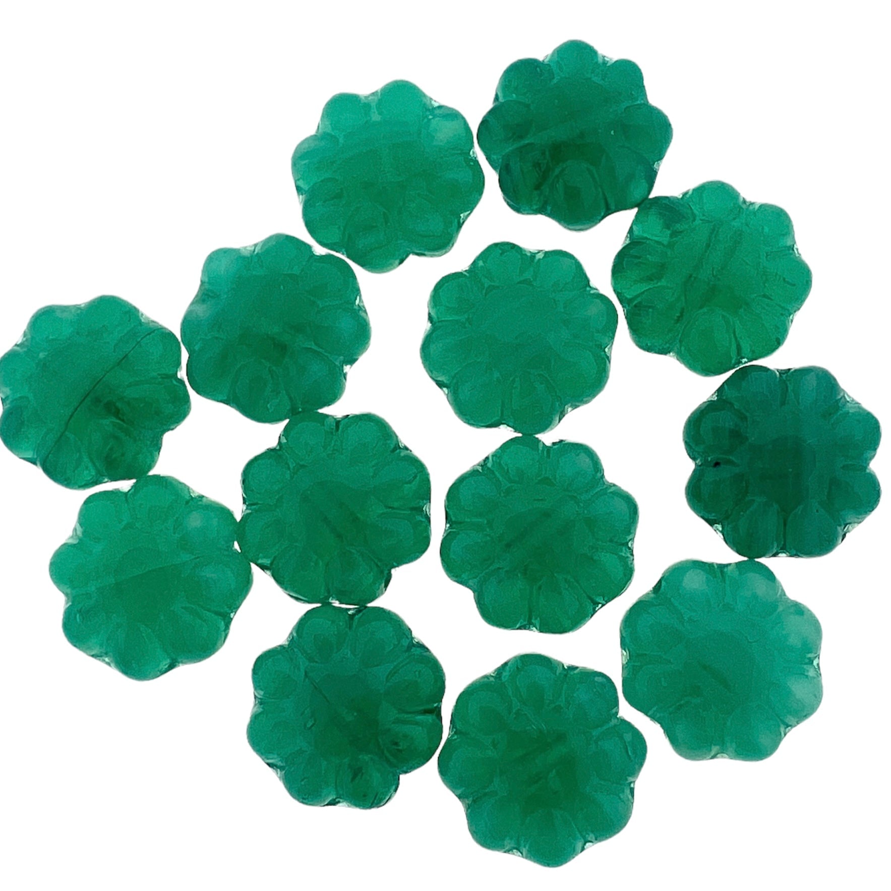 Tsjechisch glas bloemetjes zee groen 9mm - 5 stuks-Kralen-Kraaltjes van Renate