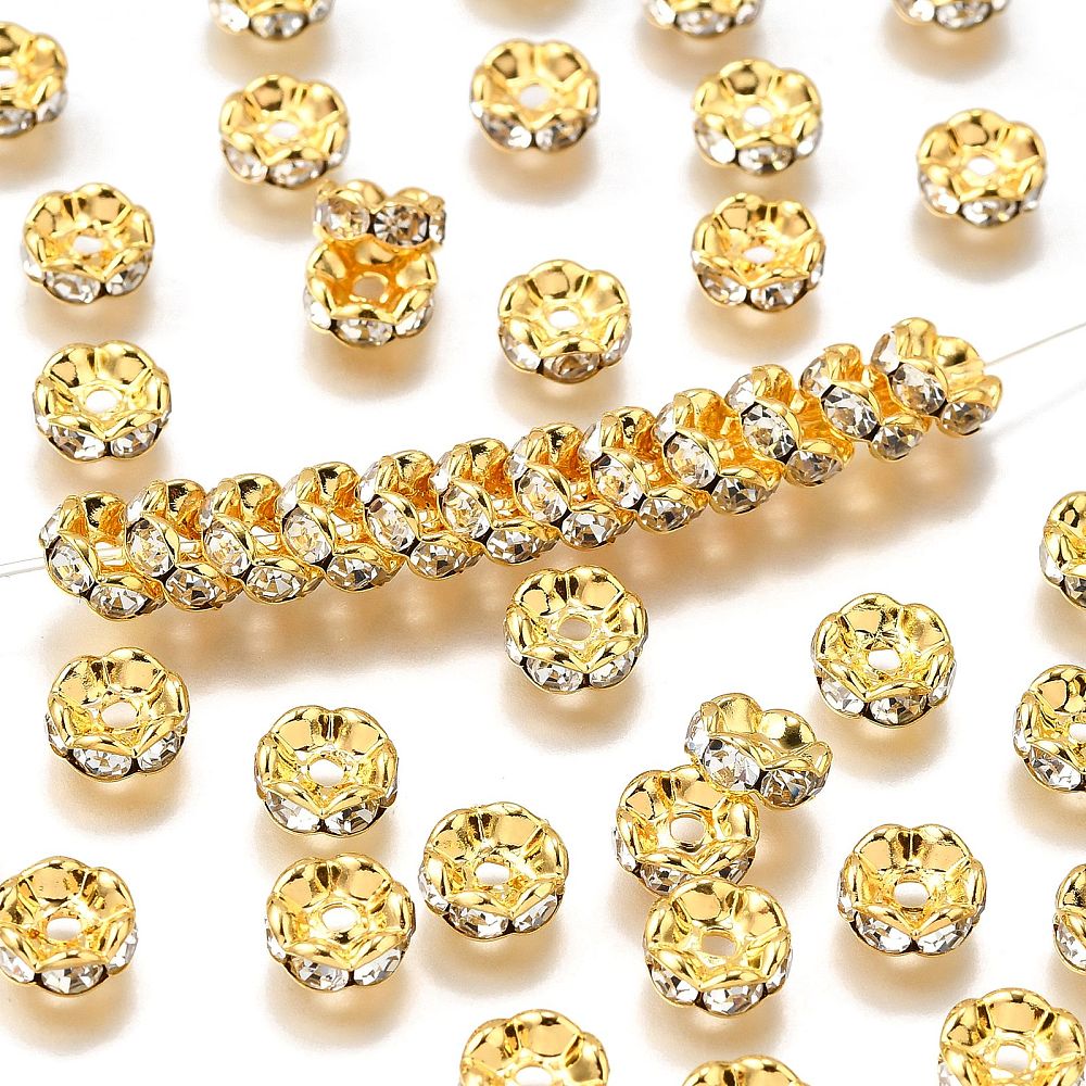 Tussenkraal Strass Golfrand Rondel Brass Goud 8x3.8mm - per stuk-Kralen-Kraaltjes van Renate