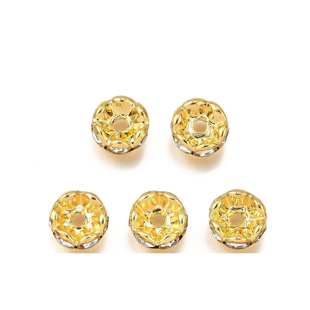 Tussenkraal Strass Golfrand Rondel Brass Goud 8x3.8mm - per stuk-Kralen-Kraaltjes van Renate
