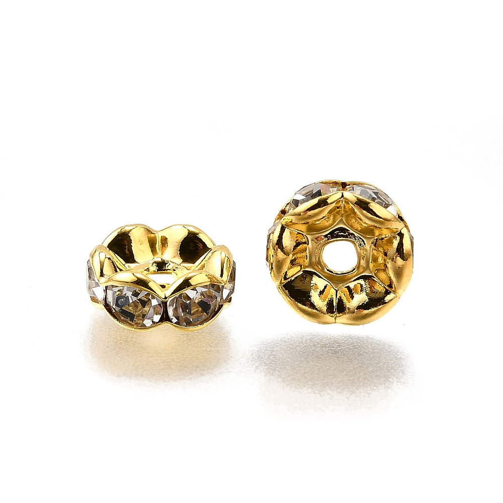 Tussenkraal Strass Golfrand Rondel Brass Goud 8x3.8mm - per stuk-Kralen-Kraaltjes van Renate