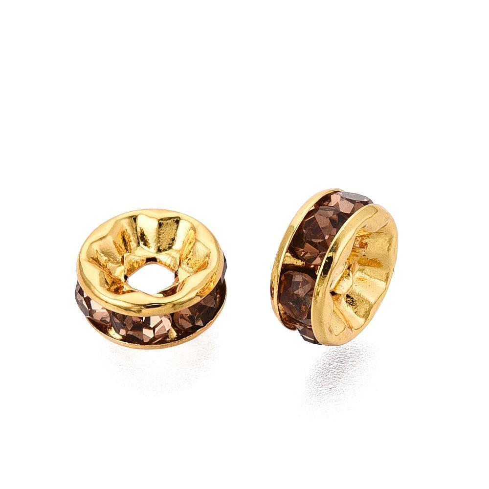 Tussenkraal Strass Karamel Disc Premium RVS Goud 7.5x3mm - per stuk-Kralen-Kraaltjes van Renate