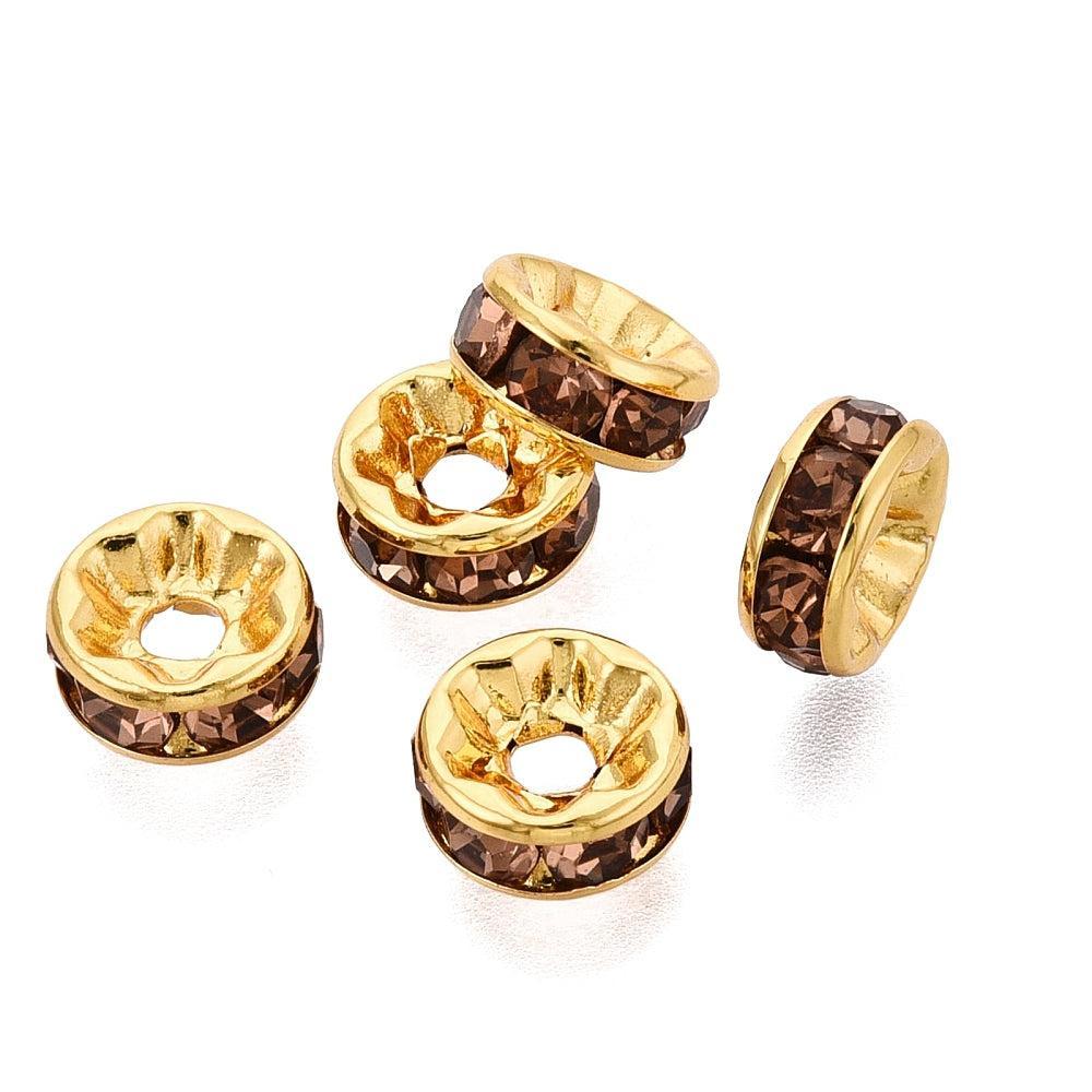 Tussenkraal Strass Karamel Disc Premium RVS Goud 7.5x3mm - per stuk-Kralen-Kraaltjes van Renate