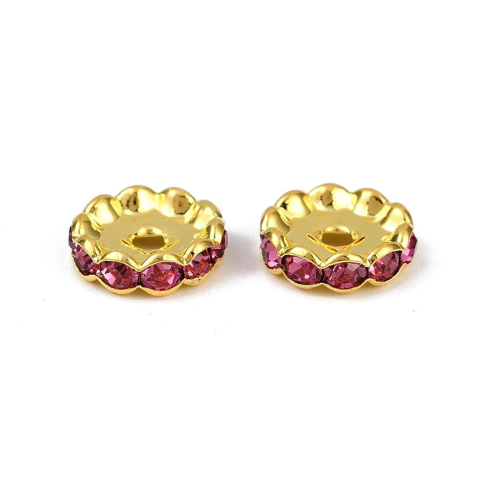 Tussenkraal Strass Lichtroze Golfrand Rondel Brass Goud 12x4mm - per stuk-Kralen-Kraaltjes van Renate