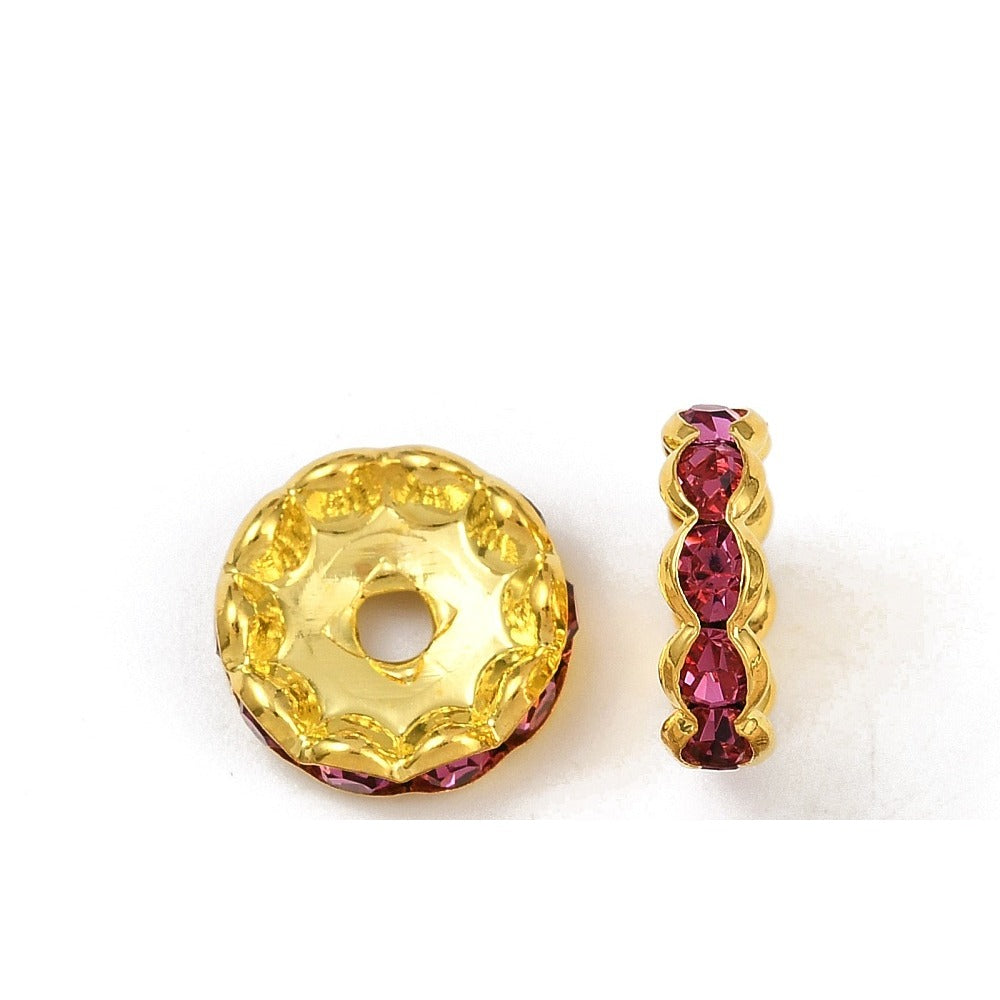 Tussenkraal Strass Lichtroze Golfrand Rondel Brass Goud 12x4mm - per stuk-Kralen-Kraaltjes van Renate