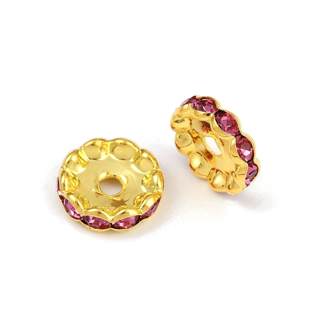 Tussenkraal Strass Lichtroze Golfrand Rondel Brass Goud 12x4mm - per stuk-Kralen-Kraaltjes van Renate