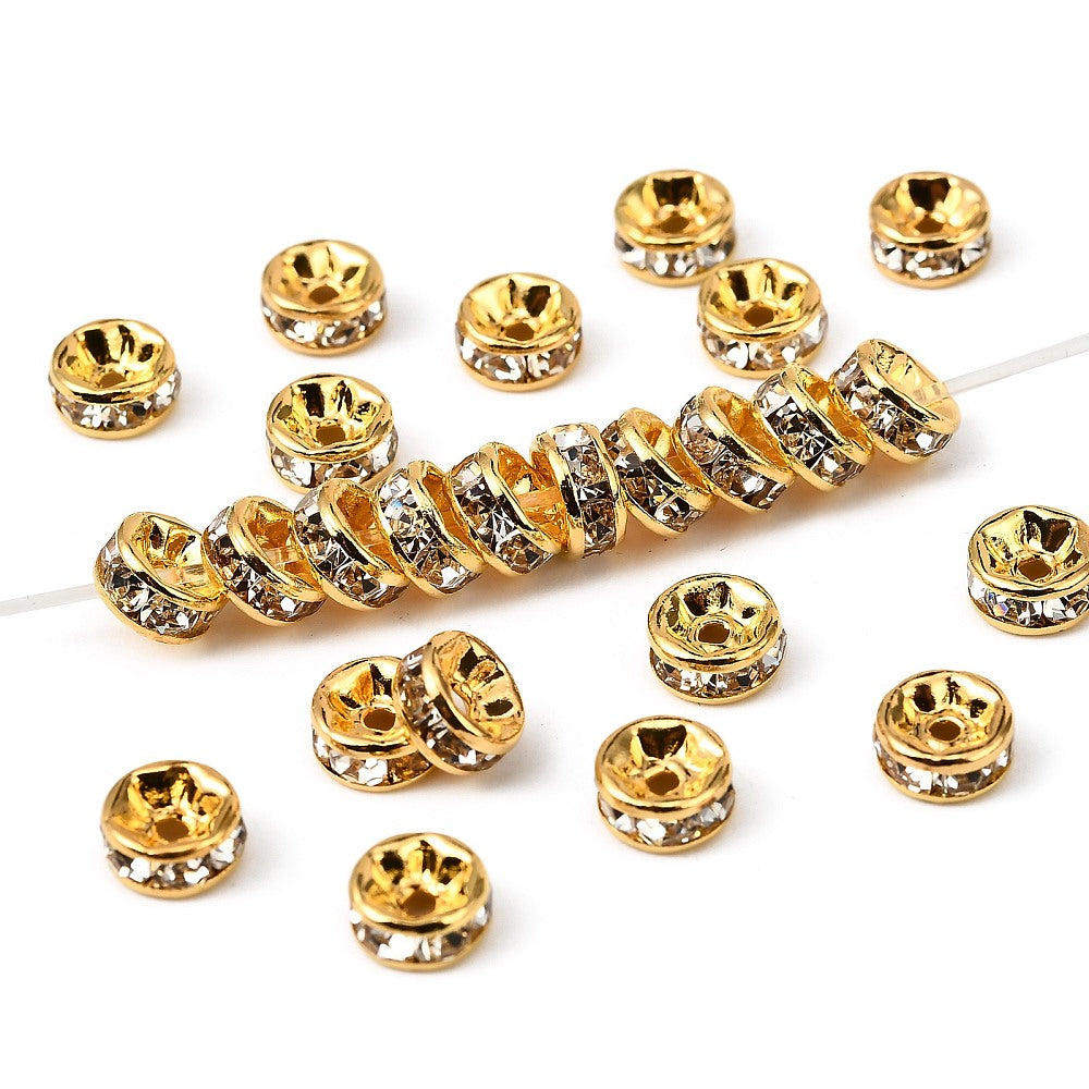 Tussenkraal Strass Rondel Brass Goud 6x3mm - per stuk-Kralen-Kraaltjes van Renate