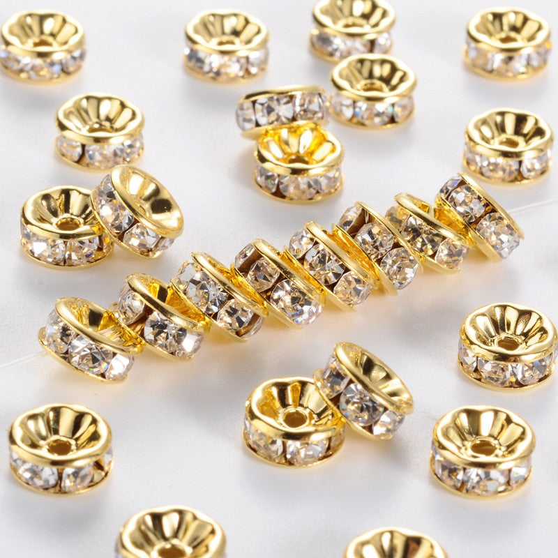 Tussenkraal Strass Rondel Brass Goud 8x3.8mm - per stuk-Kralen-Kraaltjes van Renate