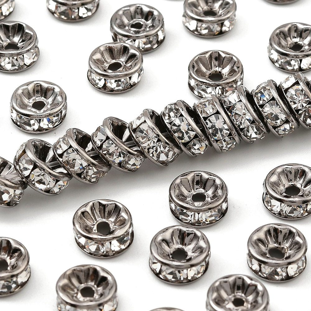 Tussenkraal Strass Rondel Brass Gunmetal 8x3.8mm - per stuk-Kralen-Kraaltjes van Renate
